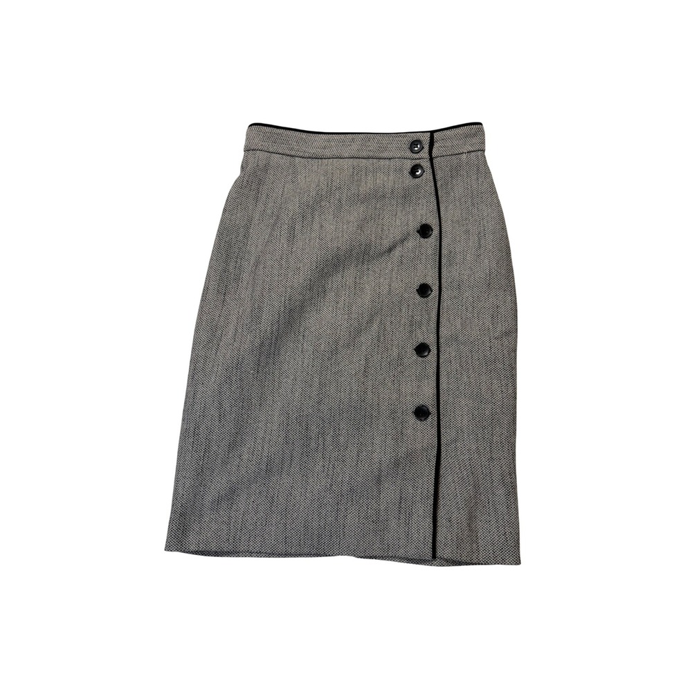H&M Office Siren Herringbone Tweed Asymmetrical Button Pencil Skirt